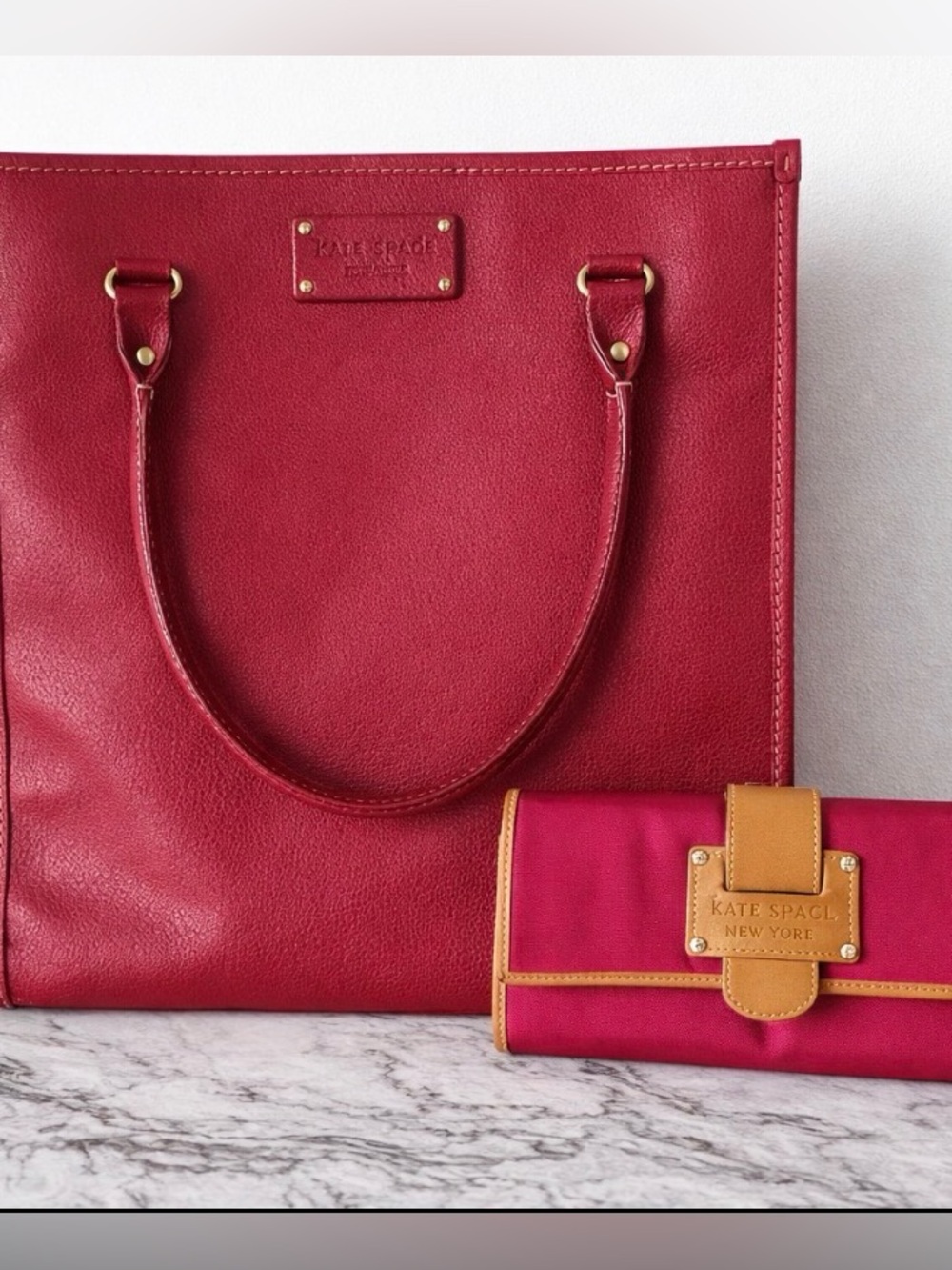 🔥Kate Spade Red Leather Tote + Wallet Bundle | Large Work Bag Set🔥